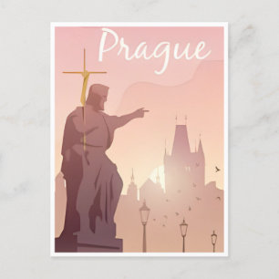 Prague Czech Republic Travel Vintage illustration  Postcard