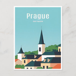 Prague Czech Republic Travel Vintage illustration  Postcard
