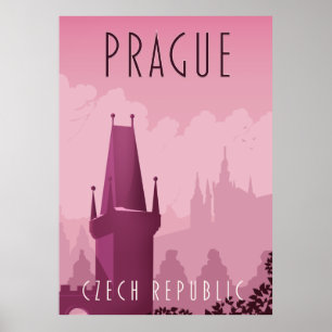 Prague Czech Republic vintage style travel poster