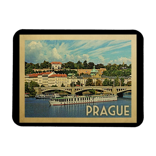 Prague Czech Republic Vintage Travel Magnet (Horizontal)
