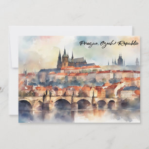 Prague Czech Republic Watercolor Panorama View Invitation