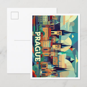 Prague Czech Travel artistic colourful Postcard