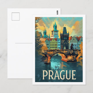 Prague Czech Vintage Famous Travel Place Postcard