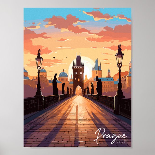 Prague Czech vintage travel illustration Poster (Front)