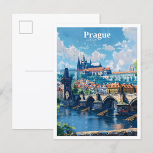 Prague Czechia Art Vintage Travel  Postcard