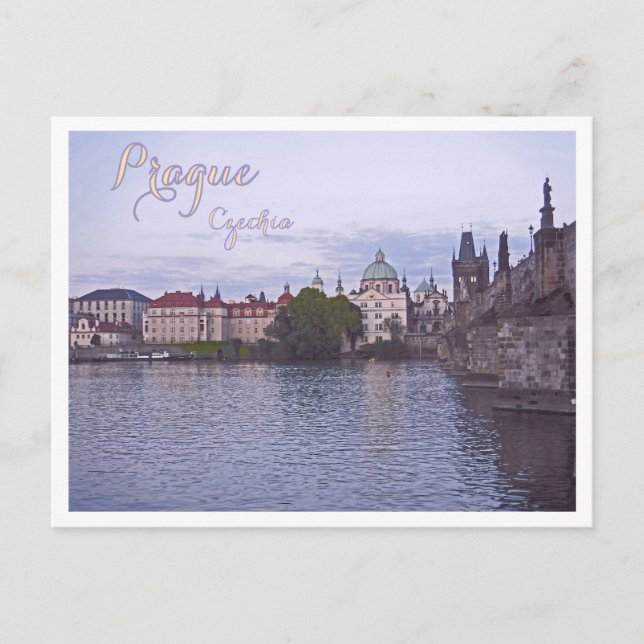 Prague, Czechia, Charles Bridge, Dusk Postcard (Front)