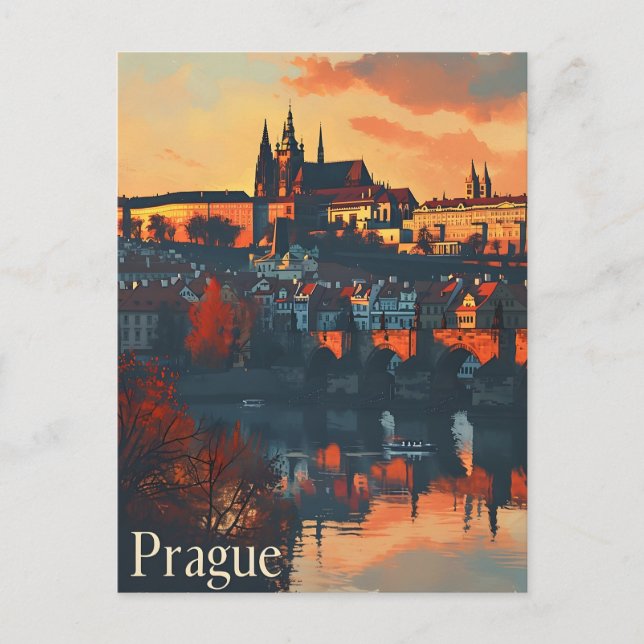 Prague d'antan : Carte postale du pont Charles (Devant)