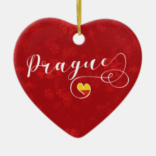 Prague Heart, Christmas Tree Ornament, Czech Ceramic Ornament