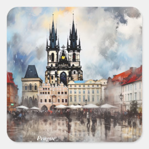  Prague night in Czech Republic Square Sticker