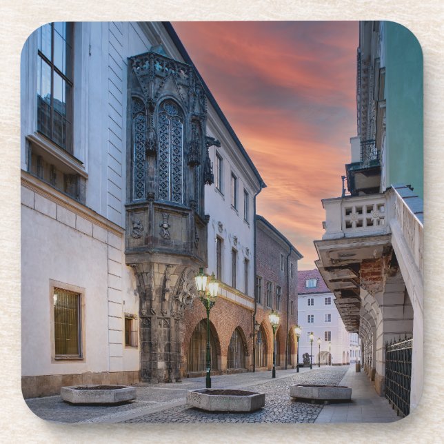Prague Old Town Street Hard Plastic Coaster (Front)