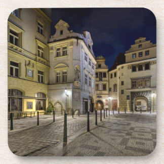 Prague Old Town Street Night Hard Plastic Coaster