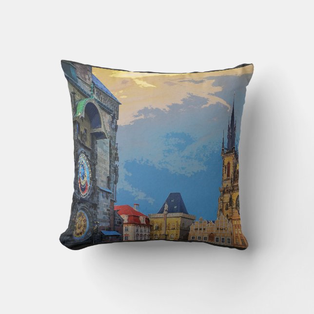 Prague Own Town Astronomical Clock Architecture Throw Pillow (Front)