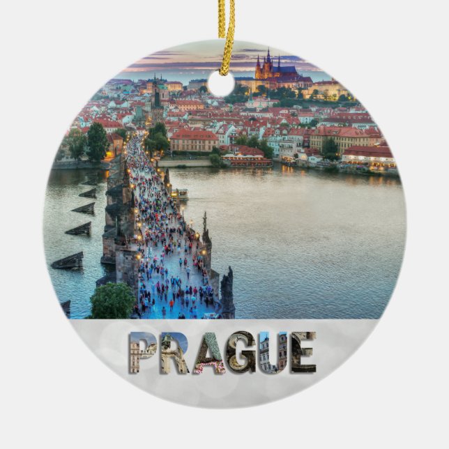 Prague Praha Czech Republic Charles Bridge Photo Ceramic Ornament (Front)