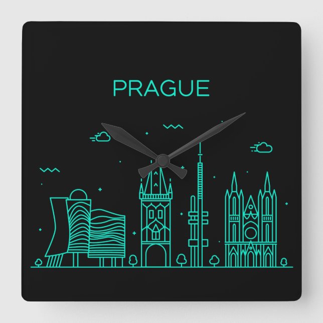 Prague skyline square wall clock (Front)