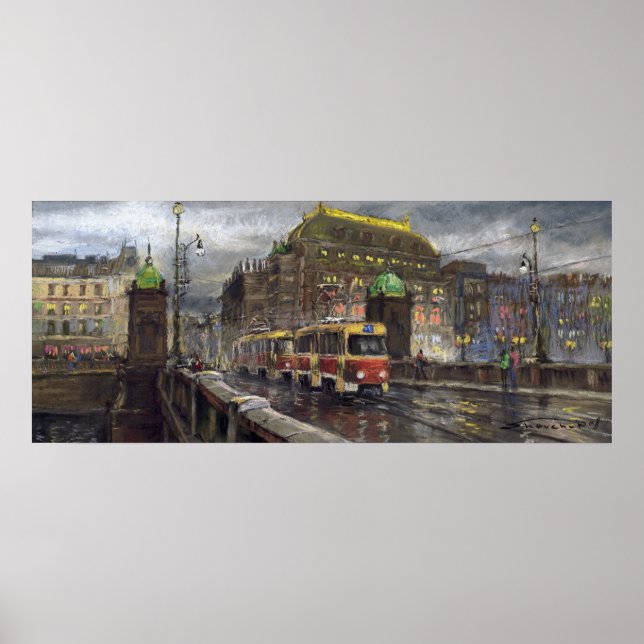 Prague Tram Bridge Legii National Theater Poster (Front)