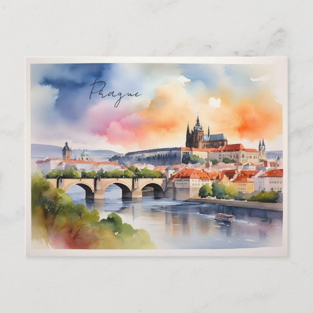 Prague watercolor art postcard (Front)