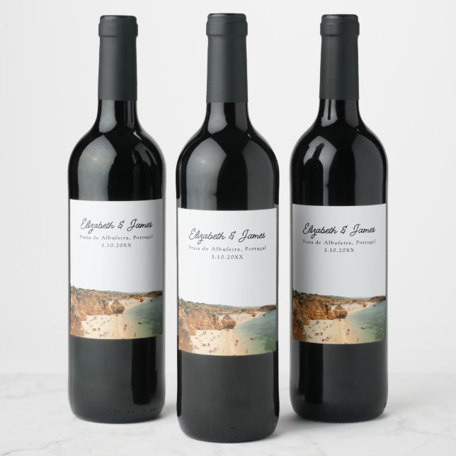 Praia de Albufeira Portugal Wedding Personalized Wine Label (Bottles)