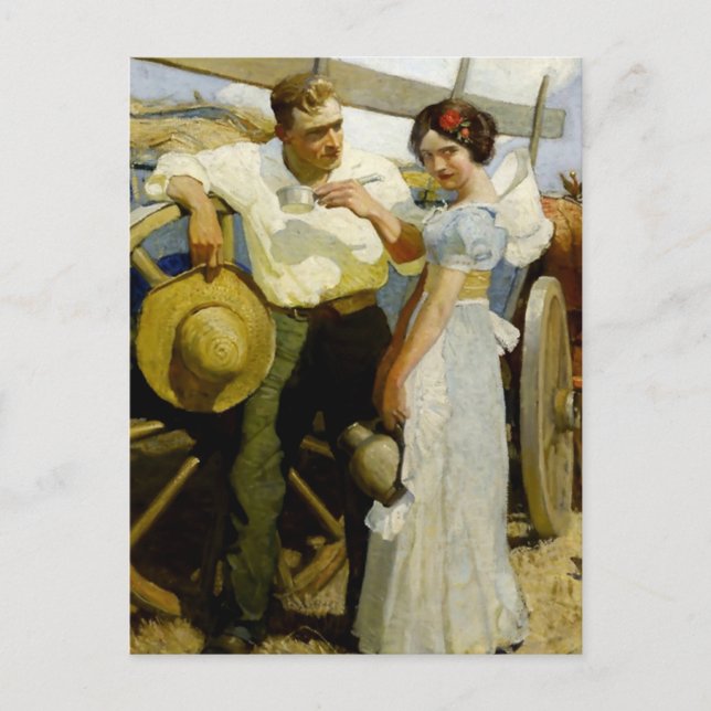 “Prairie Couple and Wagon” by NC Wyeth Postcard (Front)