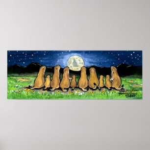Prairie Dog Family and Moon Poster Navy Night