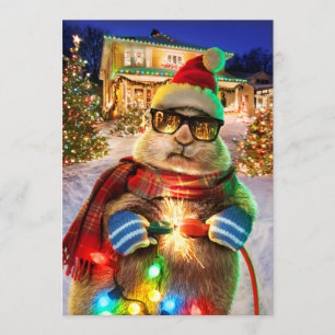 Prairie Dog With Christmas Lights Invitation