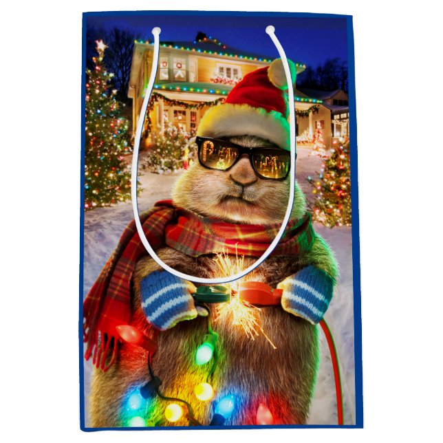 Prairie Dog With Christmas Lights Medium Gift Bag (Front)