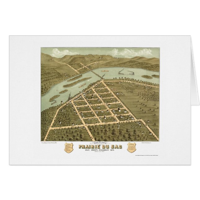 Prairie Du Sac, carte panoramique de WI - 1870 (Devant horizontal)