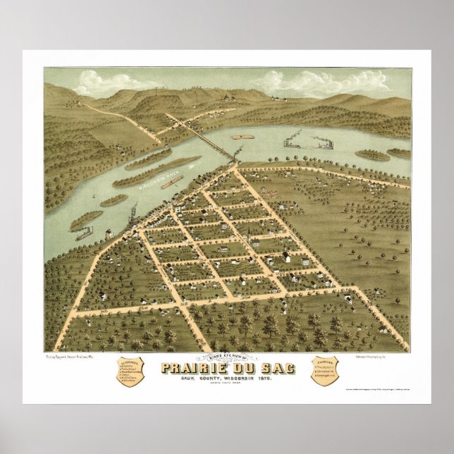 Prairie Du Sac, WI Panoramic Map - 1870 Poster (Front)