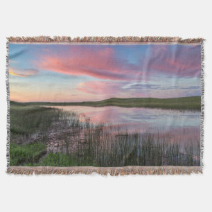 Prairie Pond Reflects Brilliant Sunrise Clouds Throw Blanket