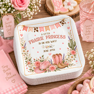 Prairie Princess Western Baby Shower Paper Plate
