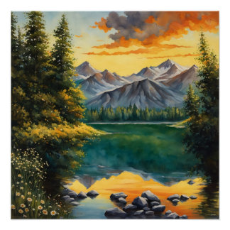 prairie remplie de fleurs blanches Poster brillant