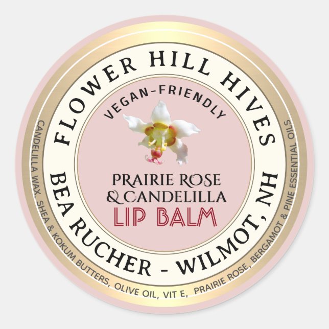 PRAIRIE ROSE Candelilla wax Lip Balm Label  (Front)