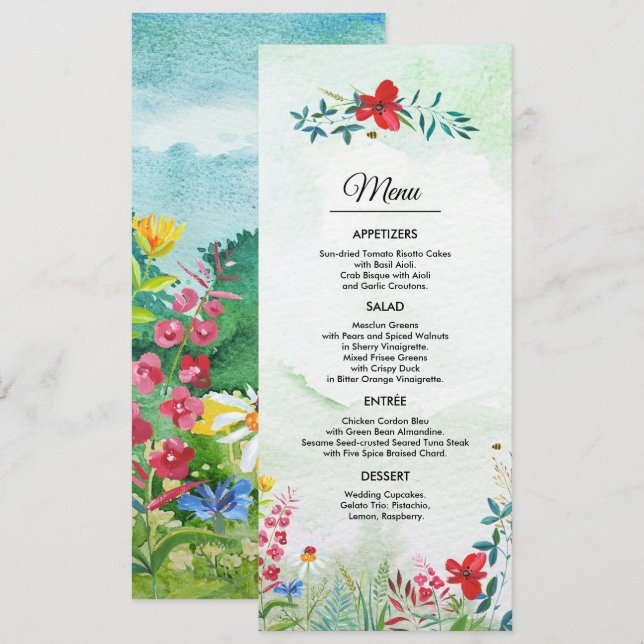 prairie sauvage | Carte de menu Mariage Fleur sauv (Devant / Derrière)
