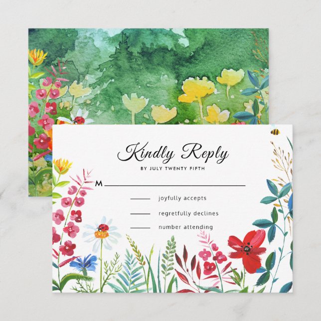 prairie sauvage | Cartes RSVP de Mariage Forêt Été (Devant / Derrière)