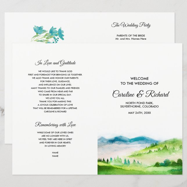 prairie sauvage | Programmes de mariage Spring Mou (Devant / Derrière)