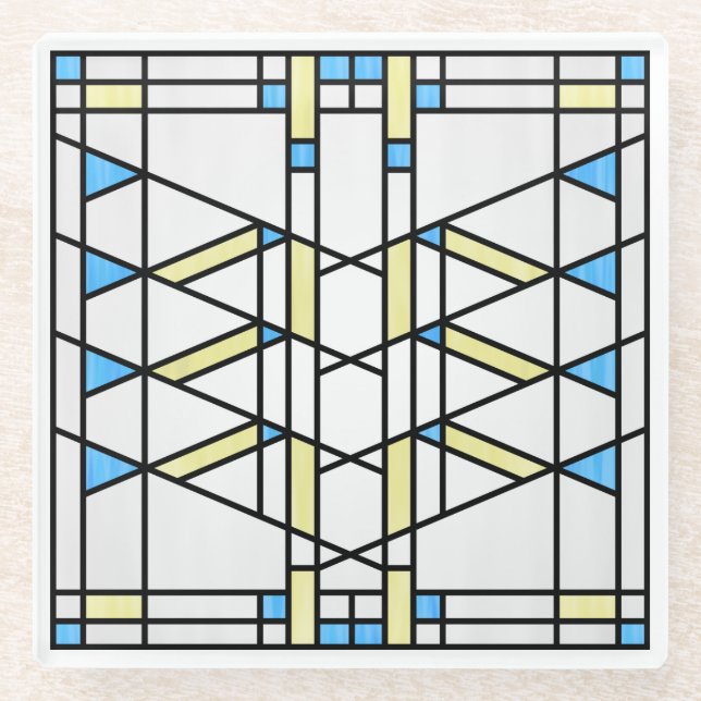 Prairie School Style Interpretation No. 3 Glass Coaster (Front)