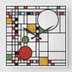 Prairie School Style Interpretation No. 5 Square Wall Clock