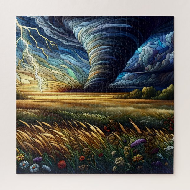 Prairie Tornado Stained Glass Art Jigsaw Puzzle (Vertical)