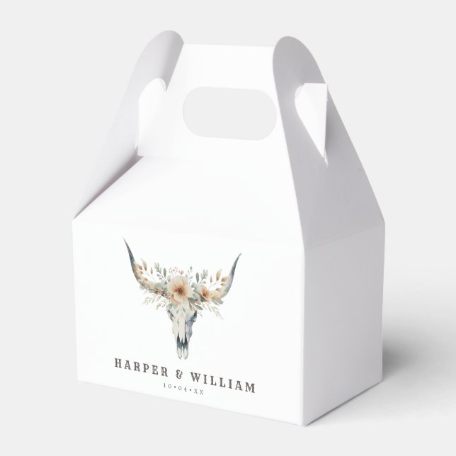 Prairie wedding longhorn skull favor box (Front Side)