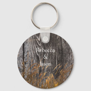 Prairie Wheat On Barn Board Keychain