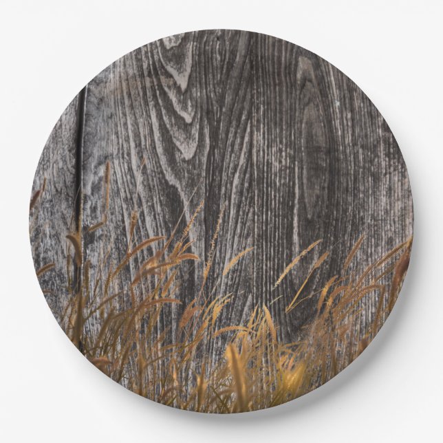 Prairie Wheat On Barn Board Paper Plate (Front)