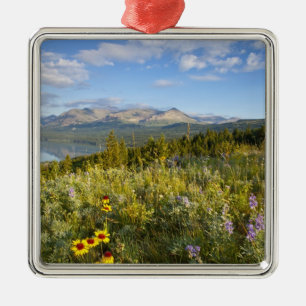 Prairie wildflowers and Lower Two Medicine Lake Metal Ornament