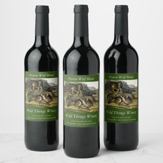 Prairie Wolf (Coyote) from Audubon's Quadrupeds Wine Label (Bottles)