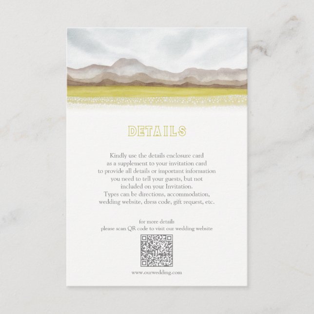 Prairies in Bloom Wedding Details Enclosure Card (Front)