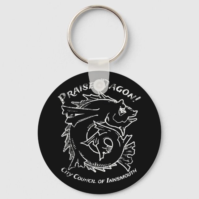 Praise Dagon Innsmouth Lovecraft Fish Horror Keychain (Front)