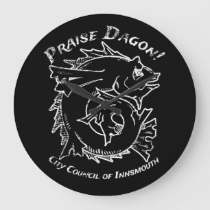 Praise Dagon Innsmouth Lovecraft Fish Horror Large Clock