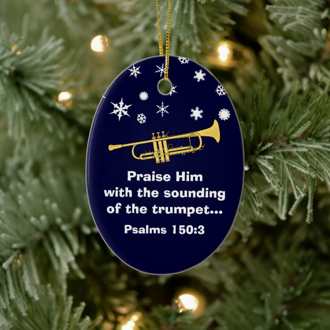 Praise Him With Trumpet Biblical At Christmas Ceramic Ornament (Tree)