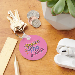 Praise the LORD Colourful Pink Christian Round Keychain