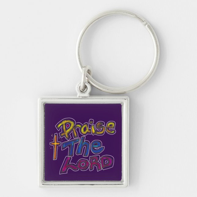 Praise the LORD Colourful Purple Christian  Keychain (Front)