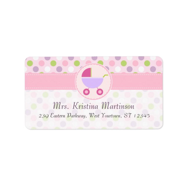 Pram and Polka Dots Address Label (Front)