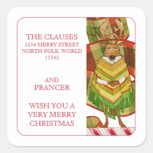 PRANCER REINDEER Small Address Envelope Seals (Front)
